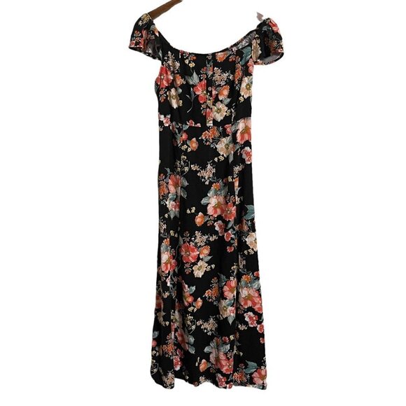 Band Of Gypsies Womens Black Floral Off Shoulder Button Slit Maxi Dress Medium - Picture 1 of 7